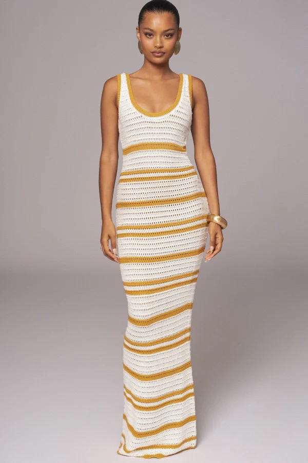 JLUXLABEL Ivory/Yellow Destiny Knit Maxi Dress