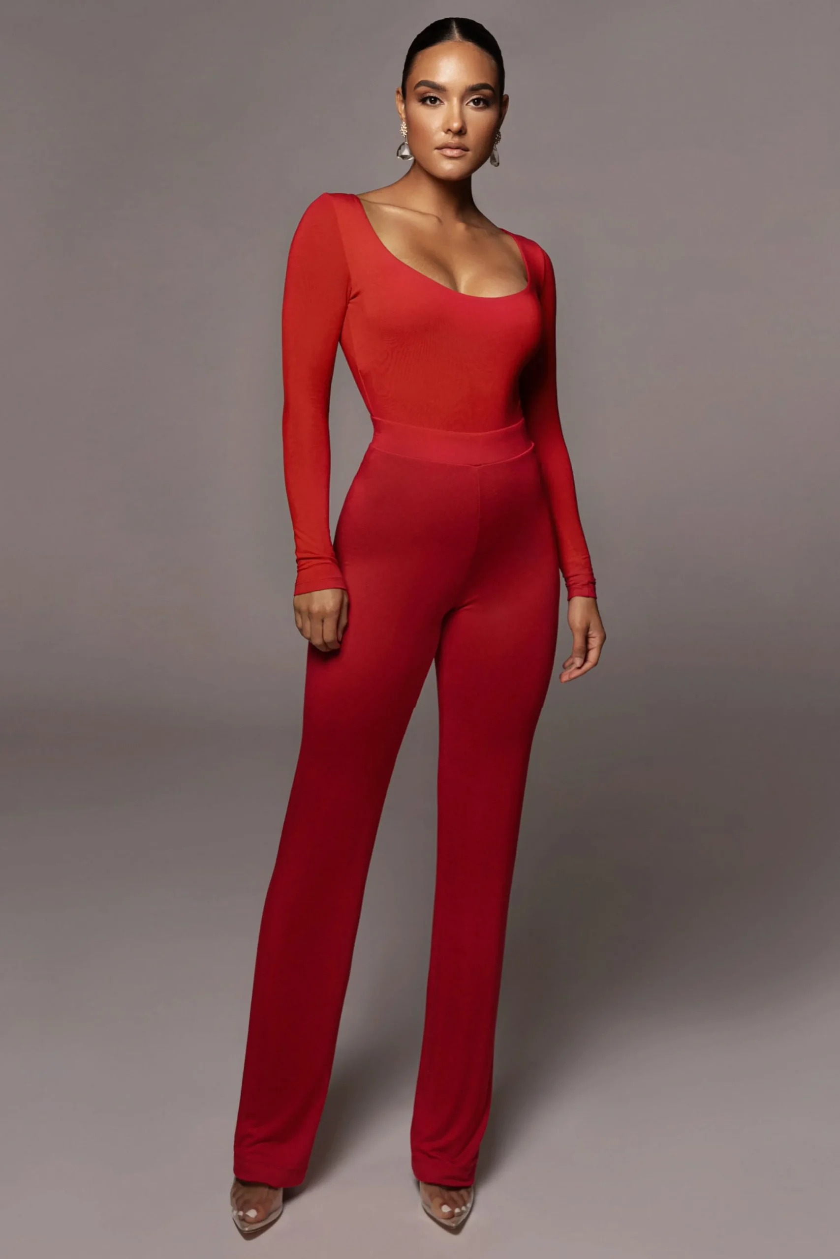 jluxbasix_red_bethie_scoo_1.webp JLUXLABEL Jluxbasix Red Bethie Scoop Long Sleeve Bodysuit
