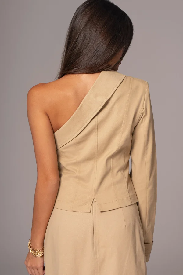 JLUXLABEL Khaki Amal One Shoulder Top