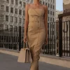 JLUXLABEL Khaki Asymmetric Belted Midi Dress