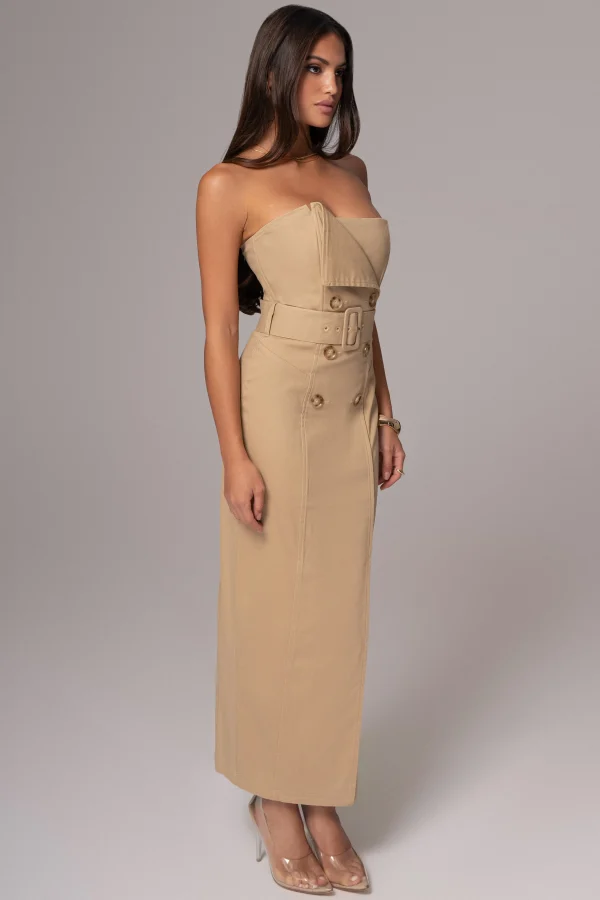 JLUXLABEL Khaki Asymmetric Belted Midi Dress