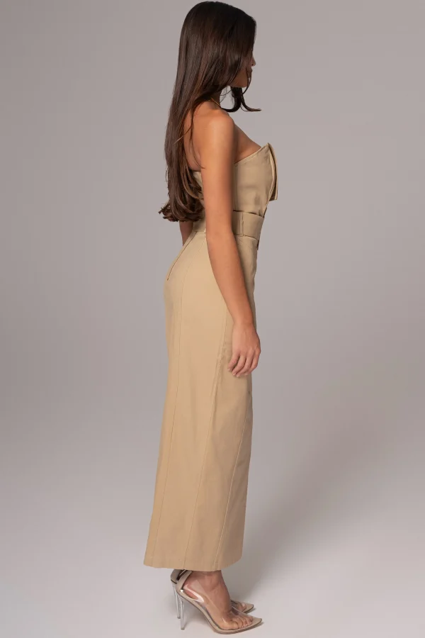 JLUXLABEL Khaki Asymmetric Belted Midi Dress