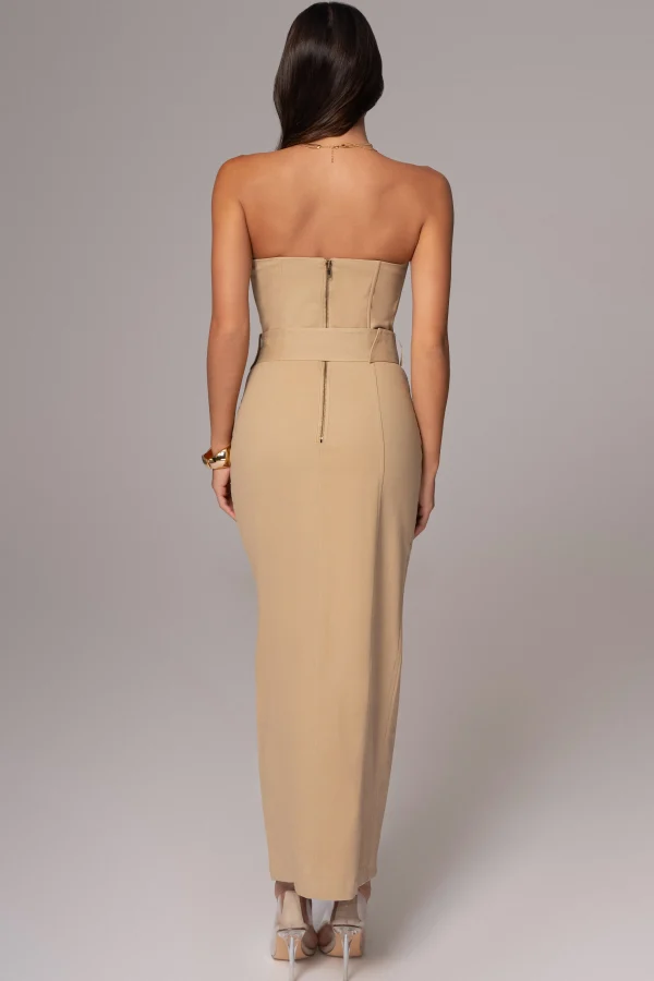 JLUXLABEL Khaki Asymmetric Belted Midi Dress