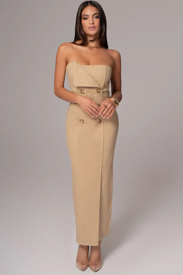JLUXLABEL Khaki Asymmetric Belted Midi Dress