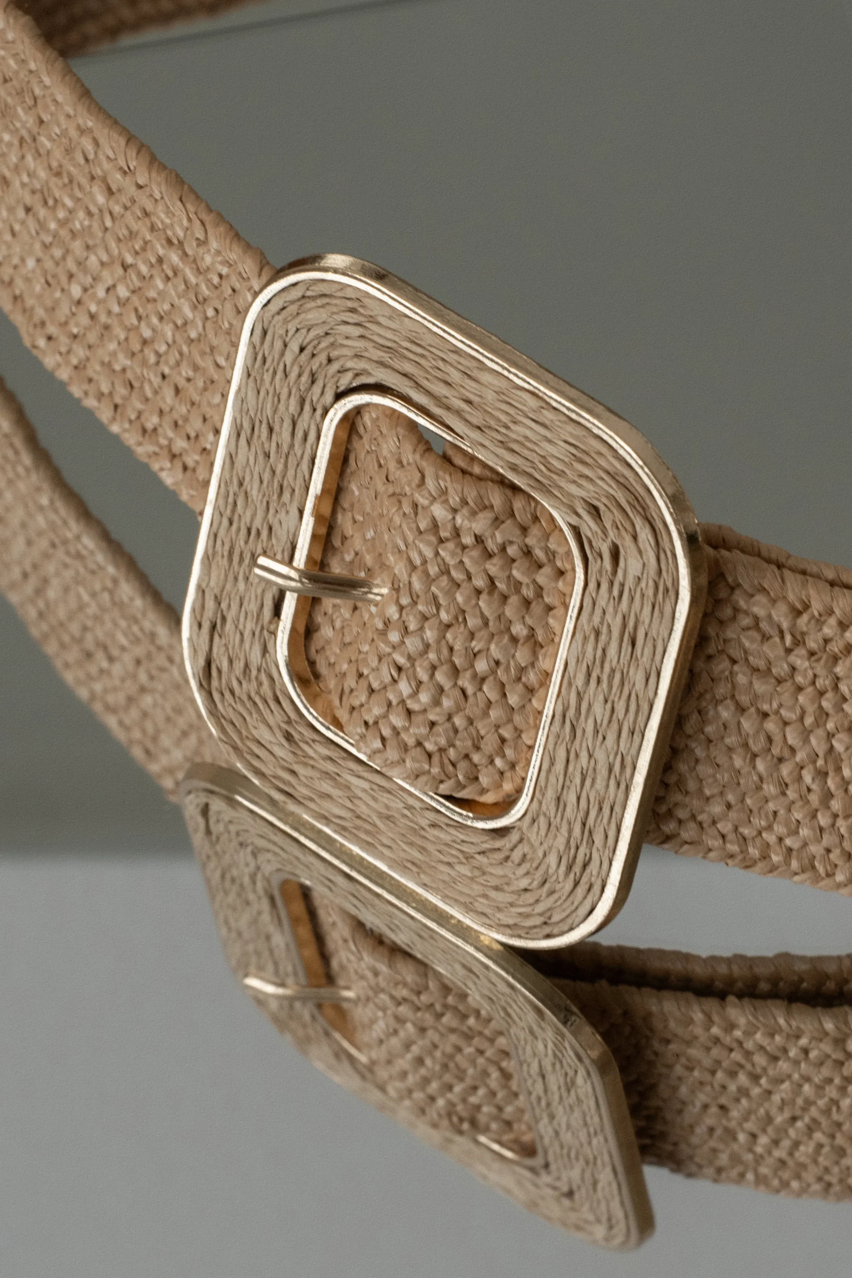 khaki_square_buckle_woven_2.webp JLUXLABEL Khaki Square Buckle Woven Belt