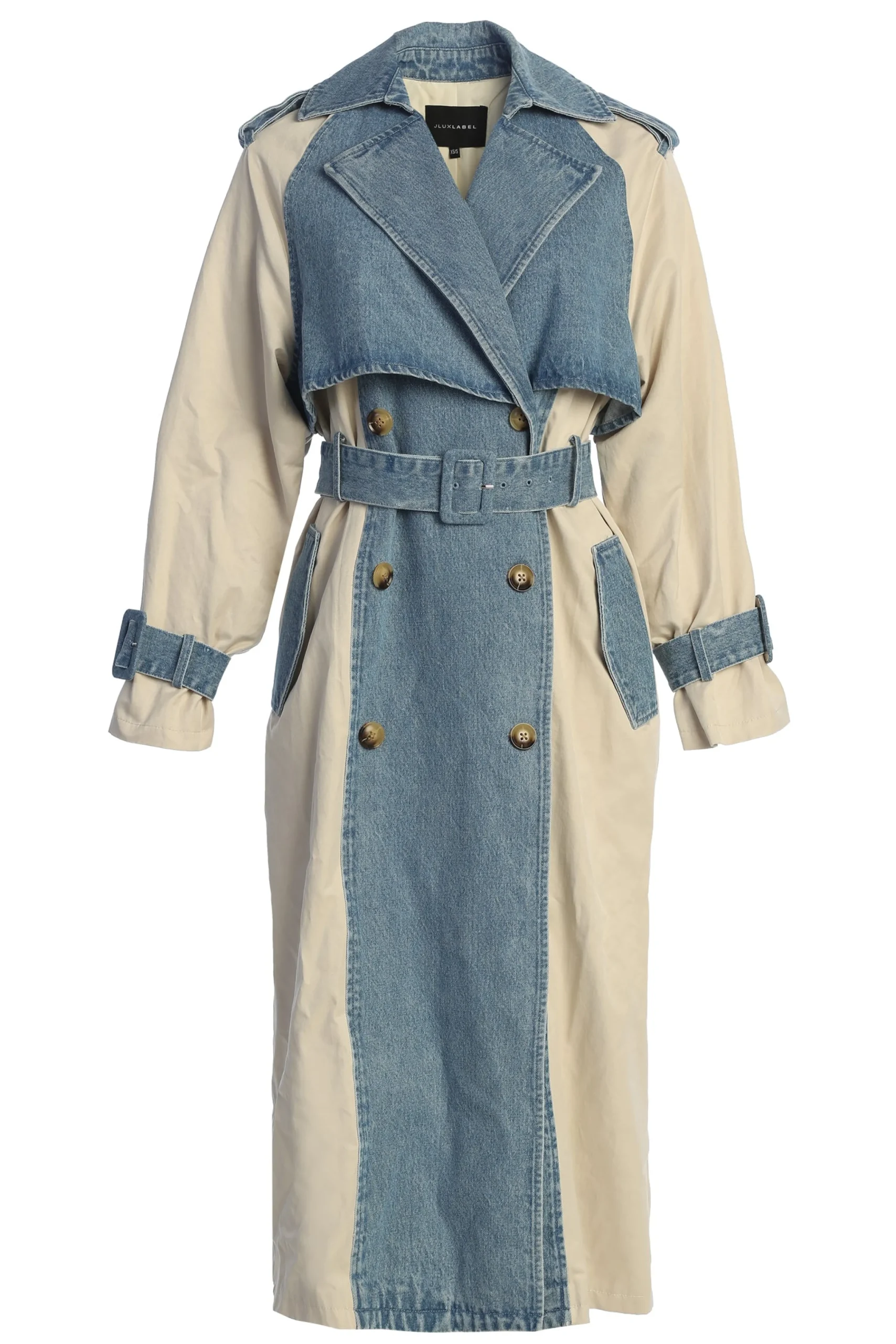 light_wash_denim_leighton_1.webp JLUXLABEL Light Wash Denim Leighton Belted Contrast Coat