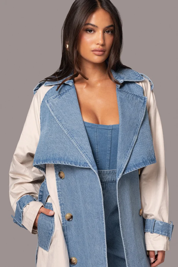 JLUXLABEL Light Wash Denim Leighton Belted Contrast Coat