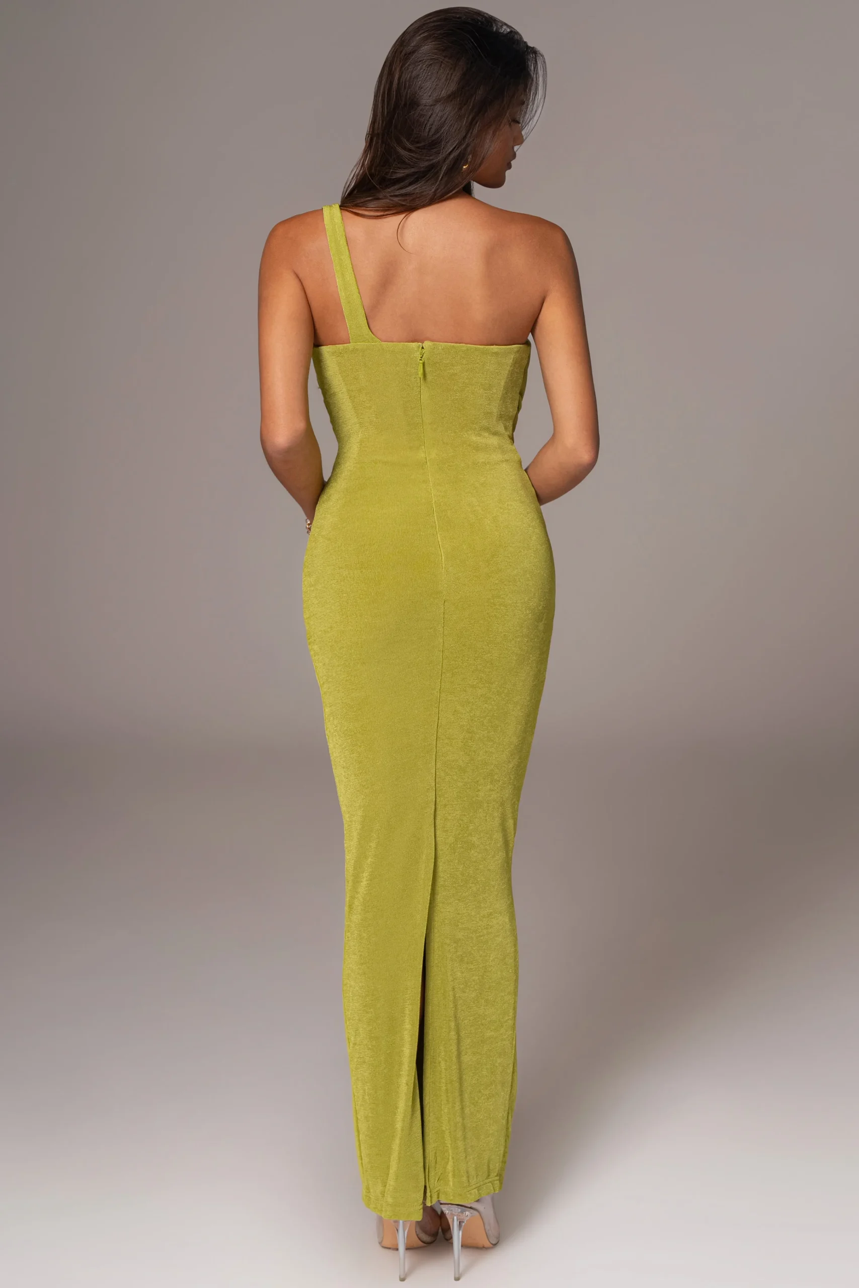 lime_green_slinky_krishna_6.webp JLUXLABEL Lime Green Slinky Krishna One Shoulder Maxi Dress