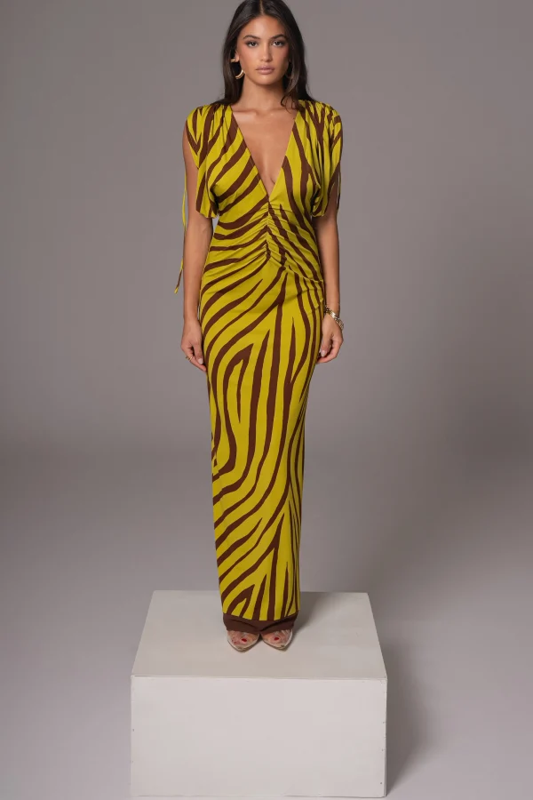 JLUXLABEL Lime Print Occasion Print Maxi Dress