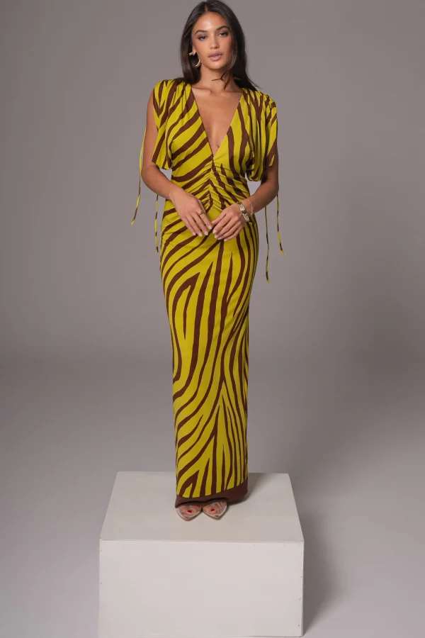 JLUXLABEL Lime Print Occasion Print Maxi Dress