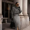 JLUXLABEL Lt. Grey Gisele Tweed Slit Skirt