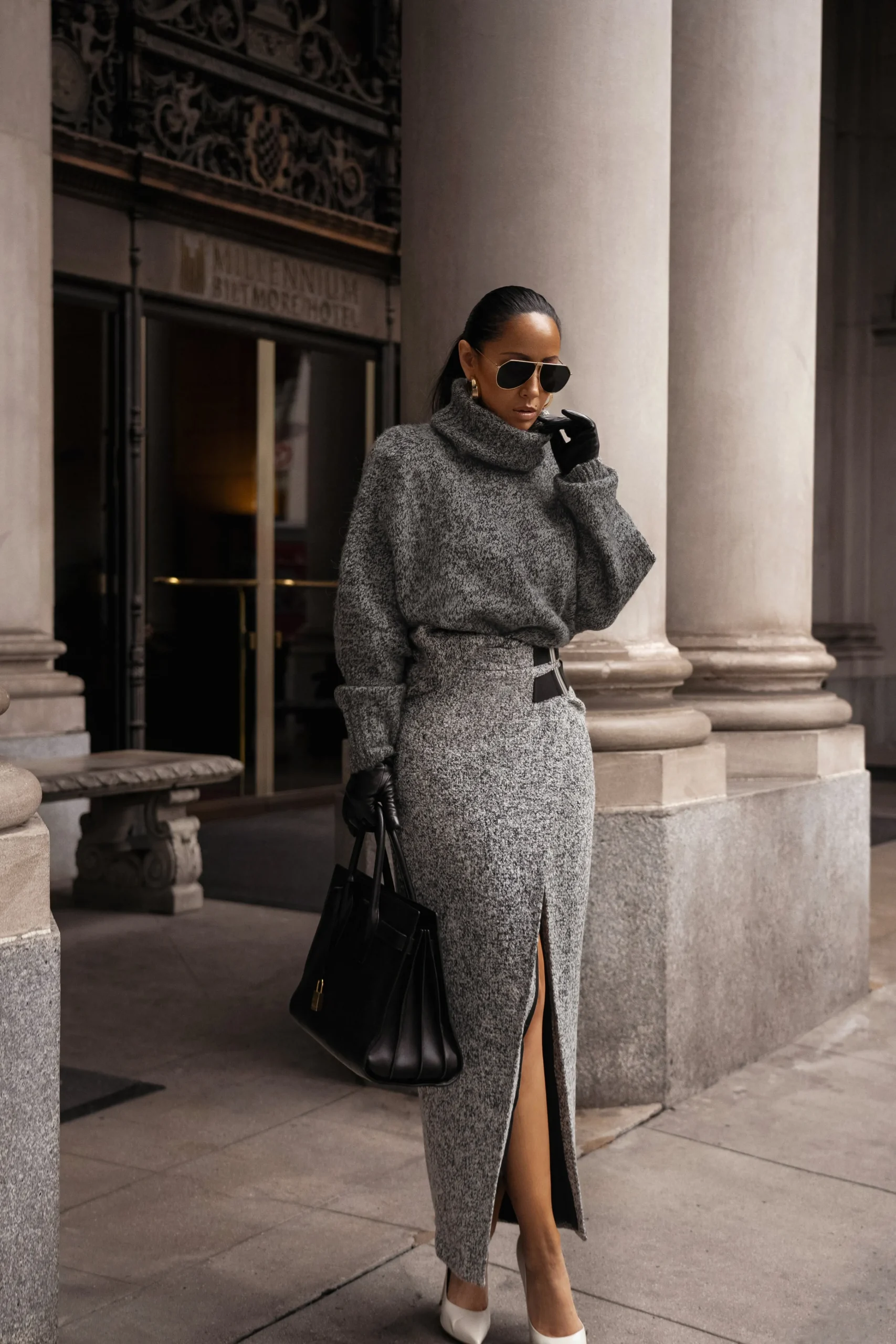 lt_grey_gisele_tweed_slit_0.webp JLUXLABEL Lt. Grey Gisele Tweed Slit Skirt