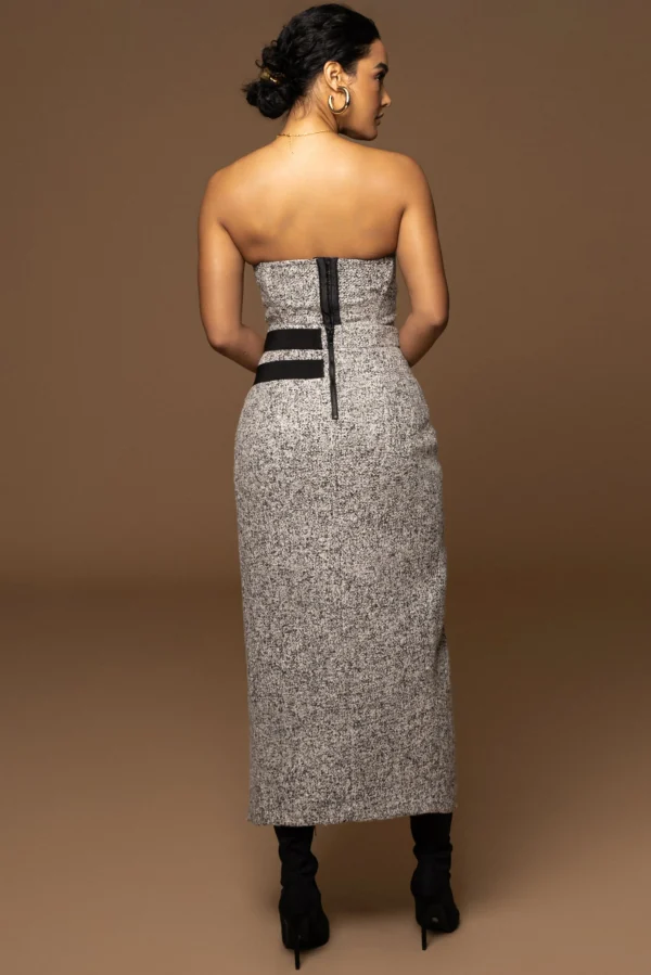 JLUXLABEL Lt. Grey Gisele Tweed Slit Skirt