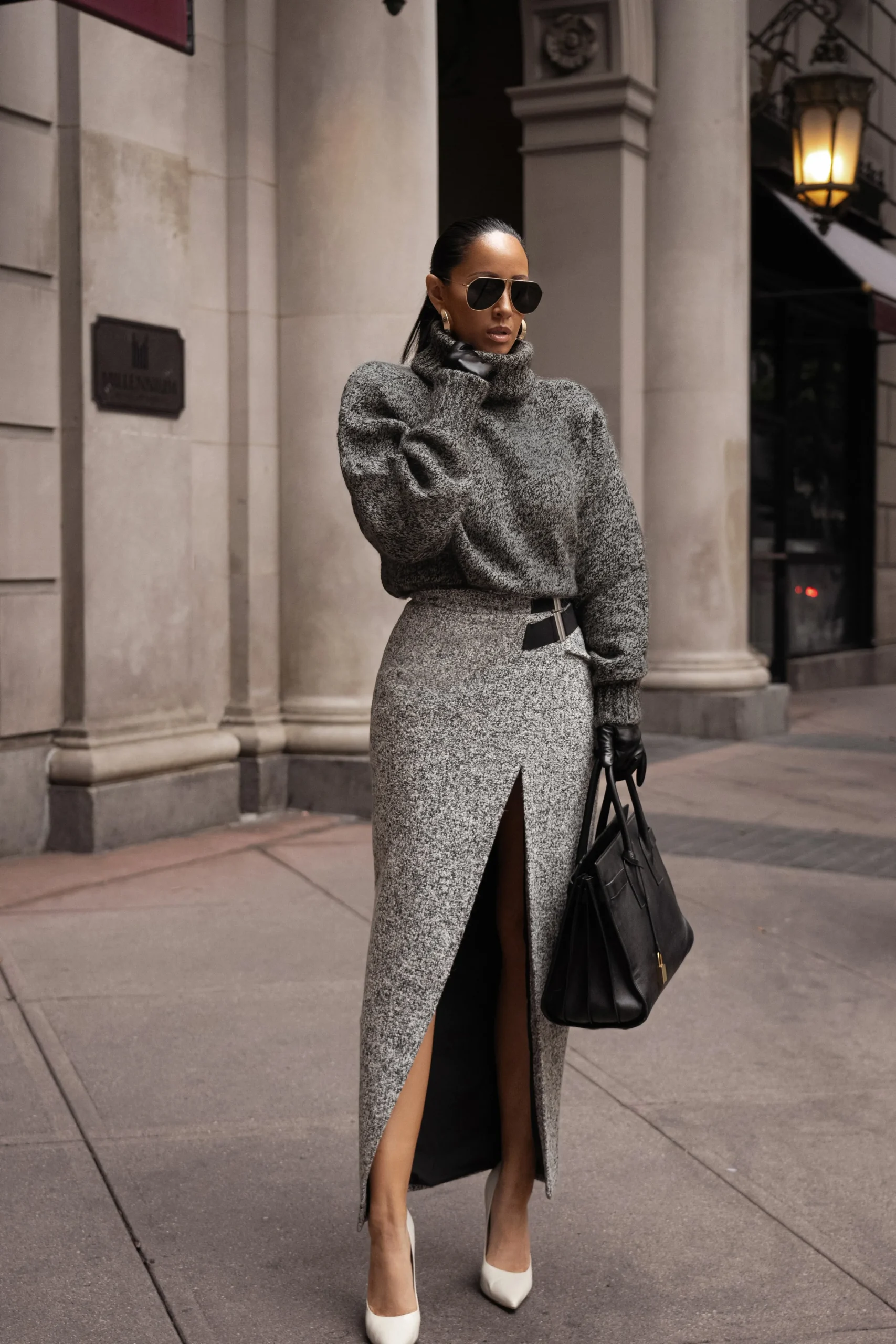 lt_grey_gisele_tweed_slit_3.webp JLUXLABEL Lt. Grey Gisele Tweed Slit Skirt