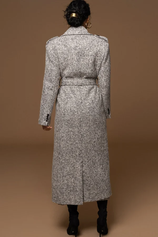 JLUXLABEL Lt. Grey Savannah Belted Tweed Coat
