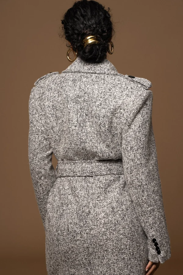 JLUXLABEL Lt. Grey Savannah Belted Tweed Coat