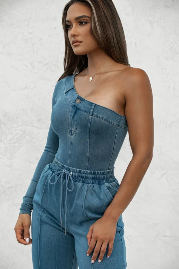 JLUXLABEL Medium Wash Button Me Up Bodysuit