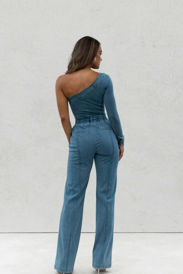 JLUXLABEL Medium Wash Button Me Up Bodysuit