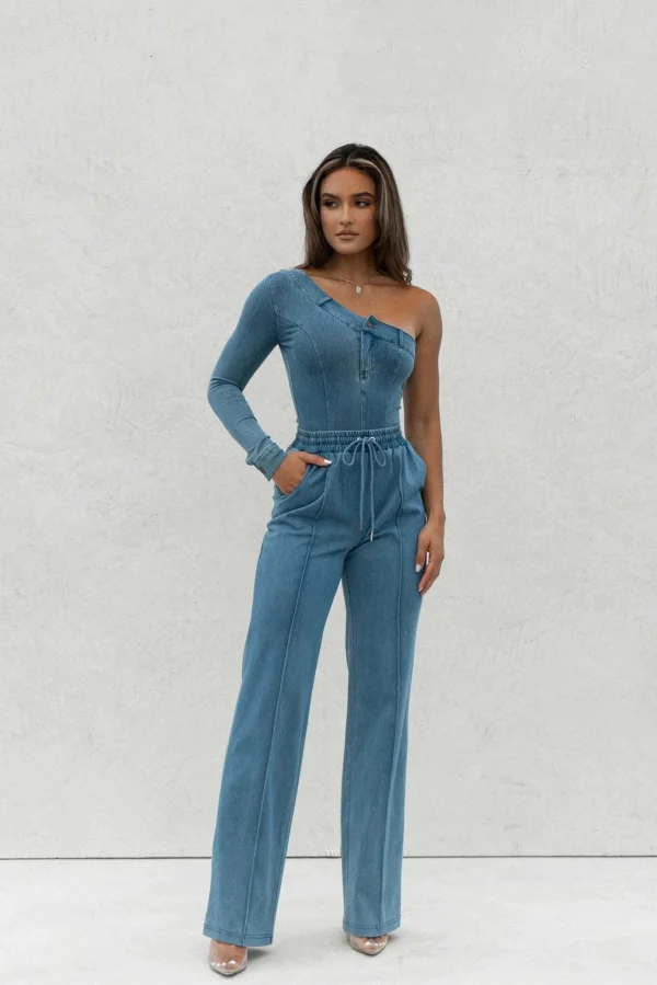 JLUXLABEL Medium Wash Button Me Up Bodysuit