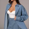 JLUXLABEL Medium Wash Denim Brandi Oversized Button Up