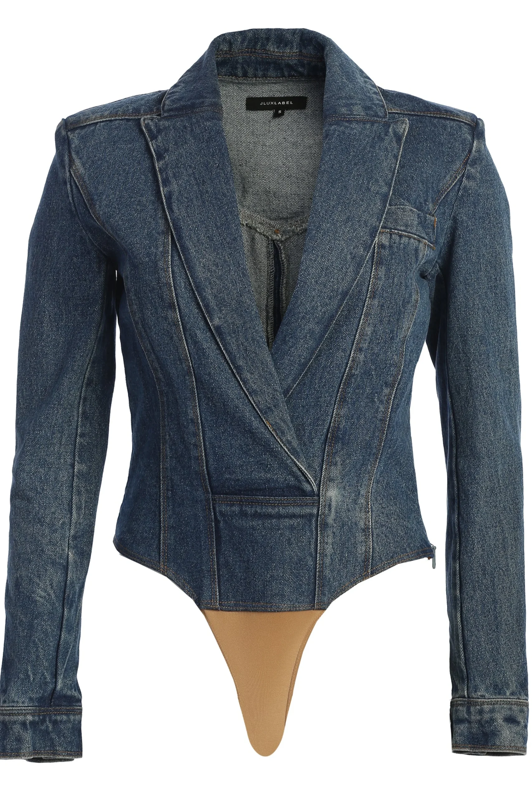 medium_wash_dominica_stru_1.webp JLUXLABEL Medium Wash Dominica Structured Denim Bodysuit