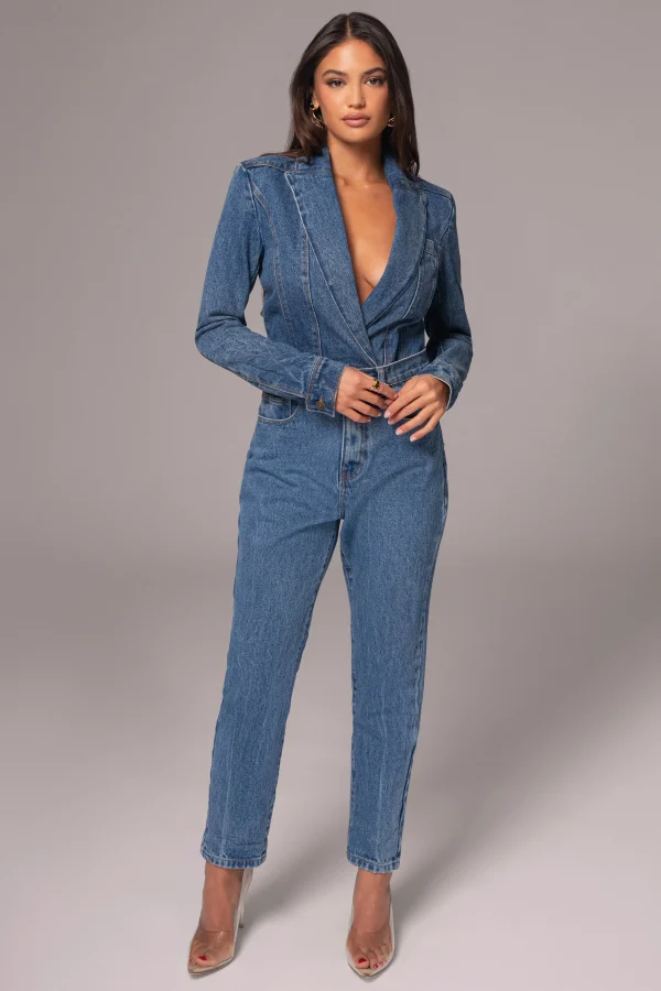 JLUXLABEL Medium Wash Dominica Structured Denim Bodysuit