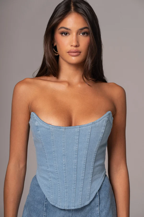 JLUXLABEL Medium Wash Fenix Reversible Denim Corset