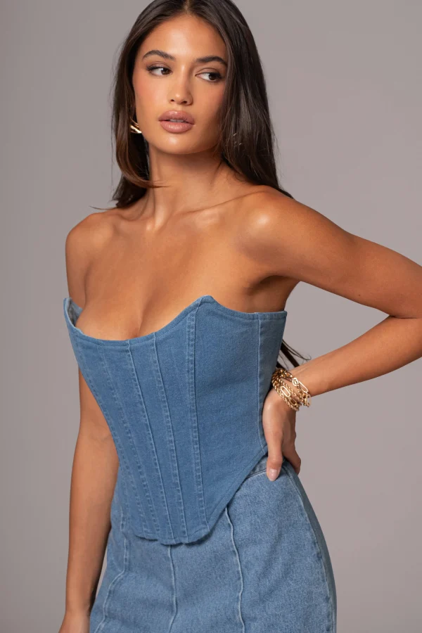 JLUXLABEL Medium Wash Fenix Reversible Denim Corset