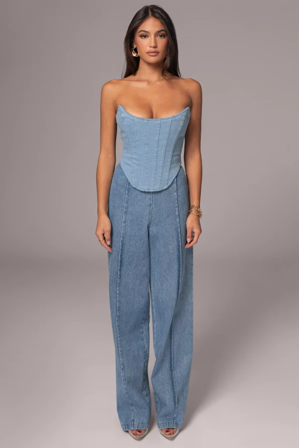 JLUXLABEL Medium Wash Fenix Reversible Denim Corset