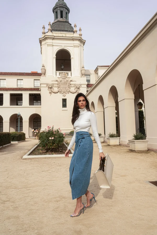 JLUXLABEL Medium Wash Gisele Denim Slit Skirt