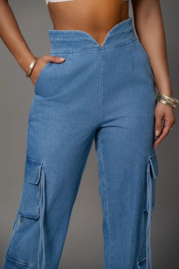JLUXLABEL Medium Wash Jacinda Denim Utility Pants