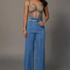 JLUXLABEL Medium Wash Minka Paper Bag Flare Leg Pants