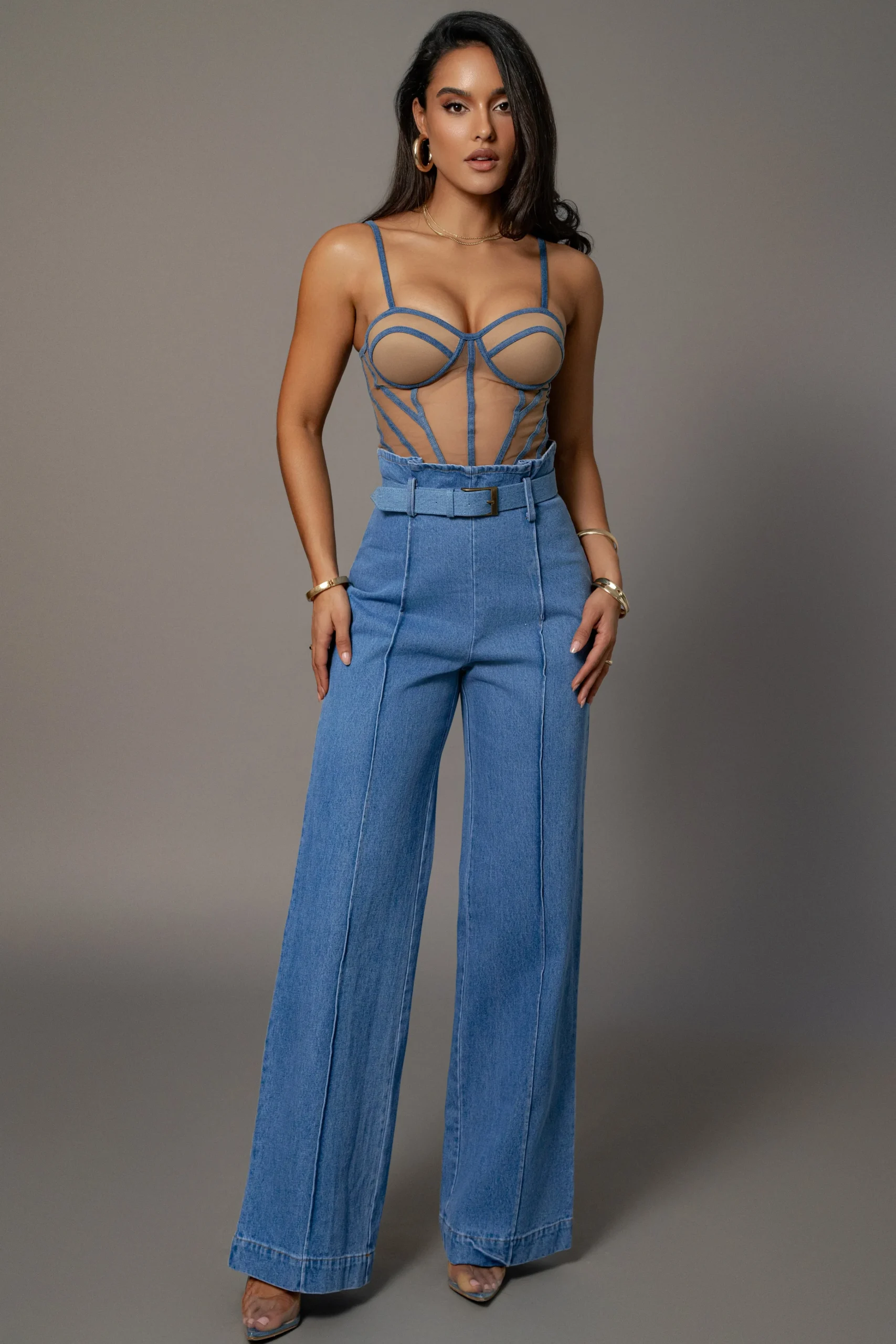 medium_wash_minka_paper_b_3.webp JLUXLABEL Medium Wash Minka Paper Bag Flare Leg Pants