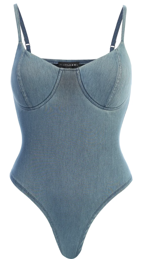 JLUXLABEL Medium Wash Orion Denim Bustier Bodysuit