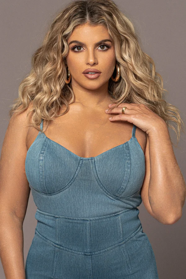 JLUXLABEL Medium Wash Orion Denim Bustier Bodysuit