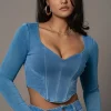 JLUXLABEL Medium Wash Tesa Sweetheart Denim Top