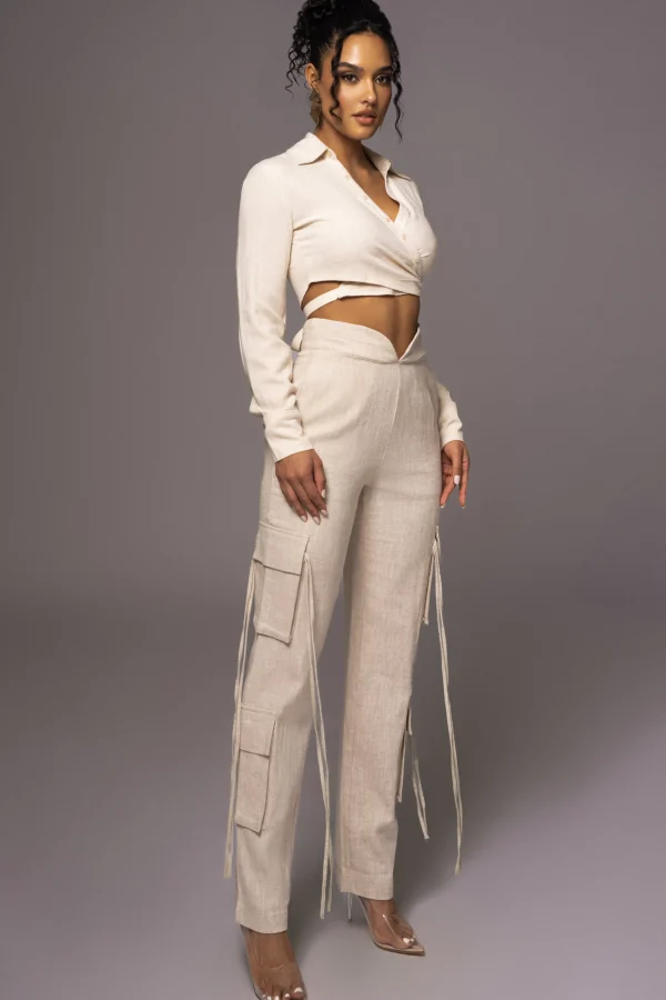 JLUXLABEL Natural Drift Away Linen Wrap Top