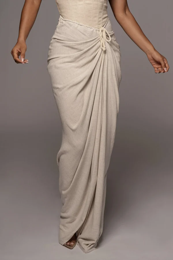 JLUXLABEL Natural Noelia Linen Slit Skirt