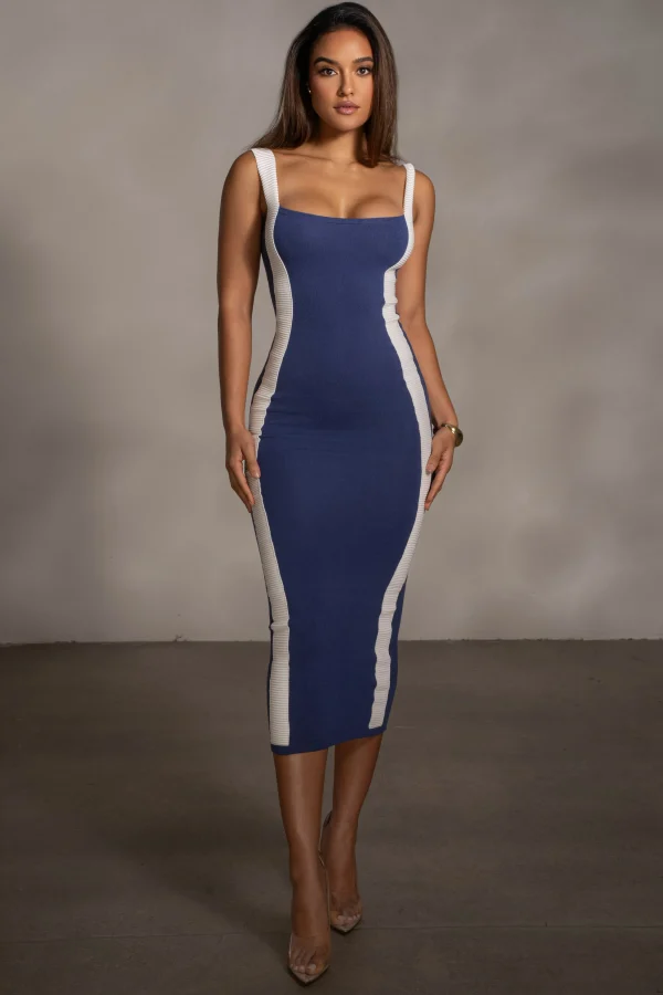 JLUXLABEL Navy Donna Knit Midi Dress