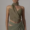JLUXLABEL Olive Coastal Bliss Linen Bustier