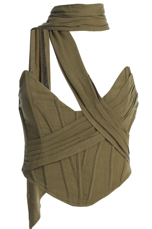 JLUXLABEL Olive Coastal Bliss Linen Bustier