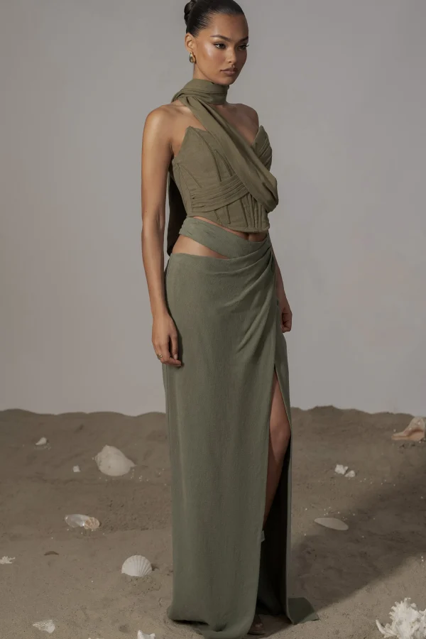JLUXLABEL Olive Coastal Bliss Linen Bustier