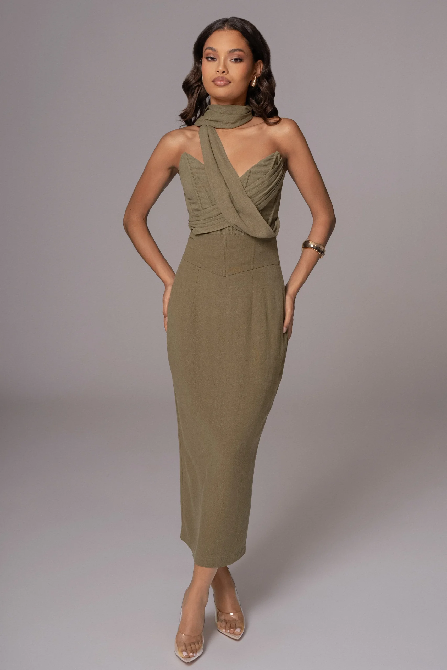 olive_coastland_linen_ski_2.webp JLUXLABEL Olive Coastland Linen Skirt