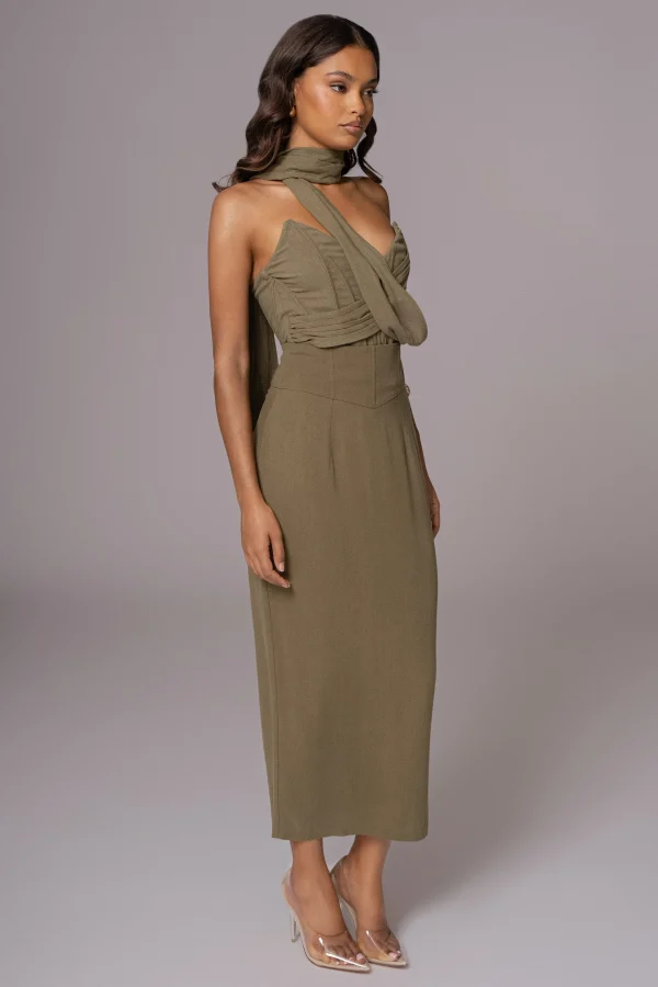 JLUXLABEL Olive Coastland Linen Skirt
