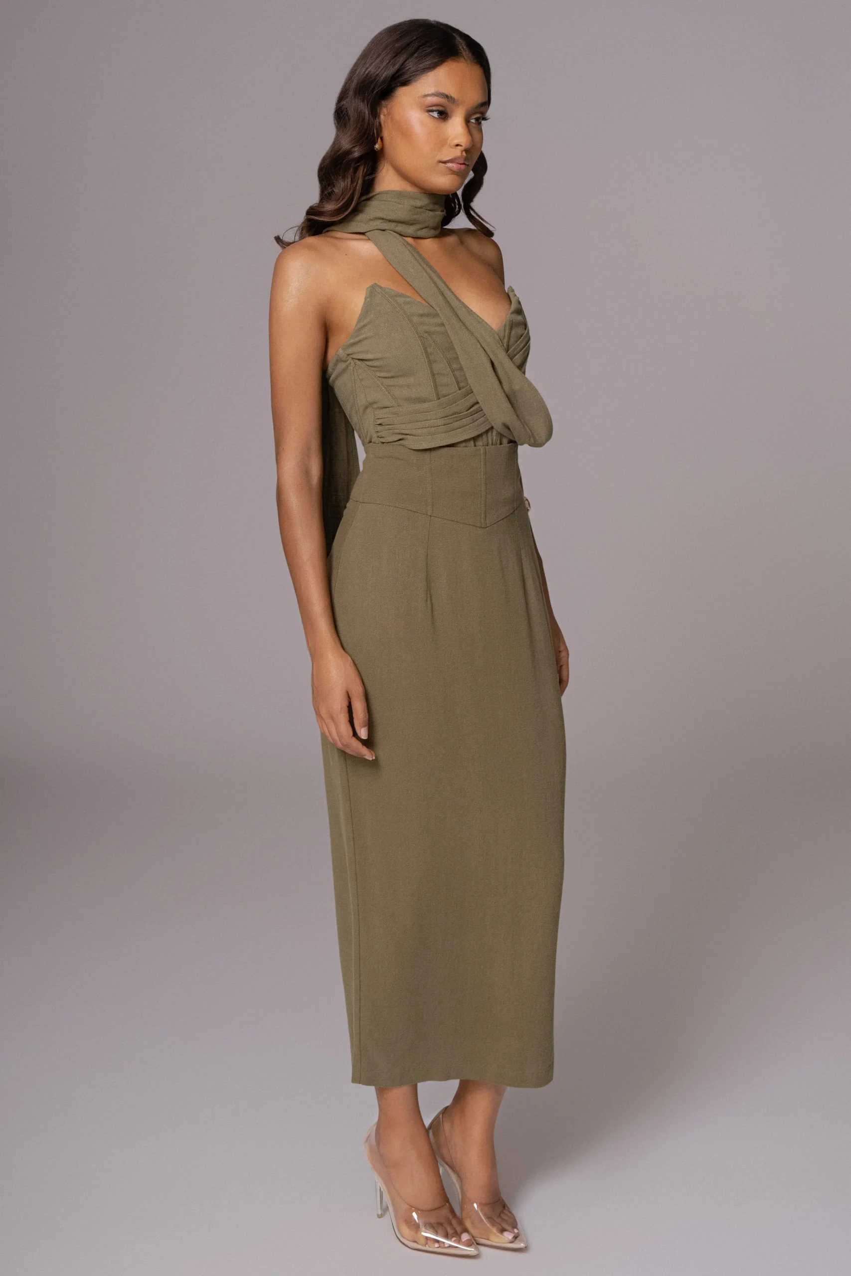 olive_coastland_linen_ski_4.webp JLUXLABEL Olive Coastland Linen Skirt