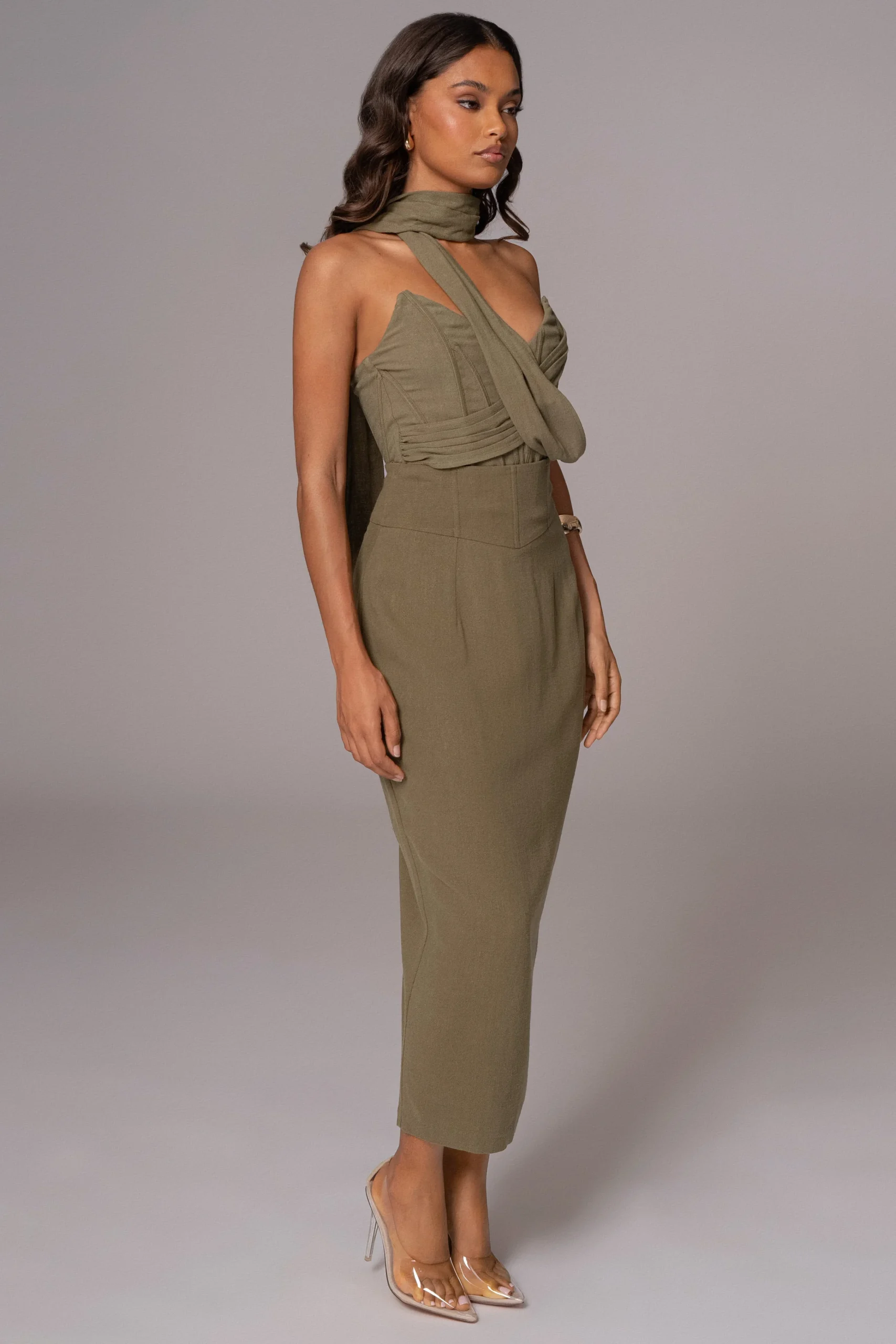 olive_coastland_linen_ski_5.webp JLUXLABEL Olive Coastland Linen Skirt