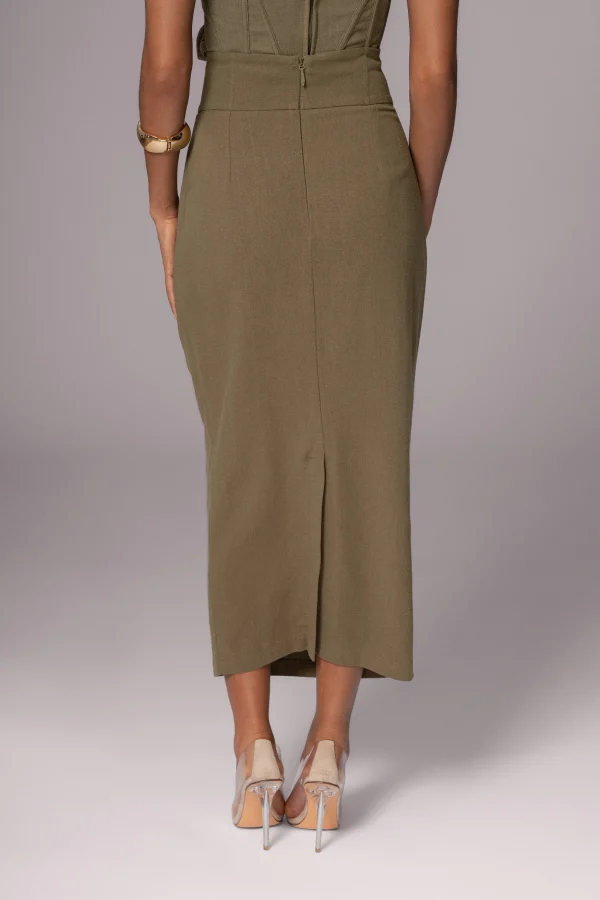 JLUXLABEL Olive Coastland Linen Skirt