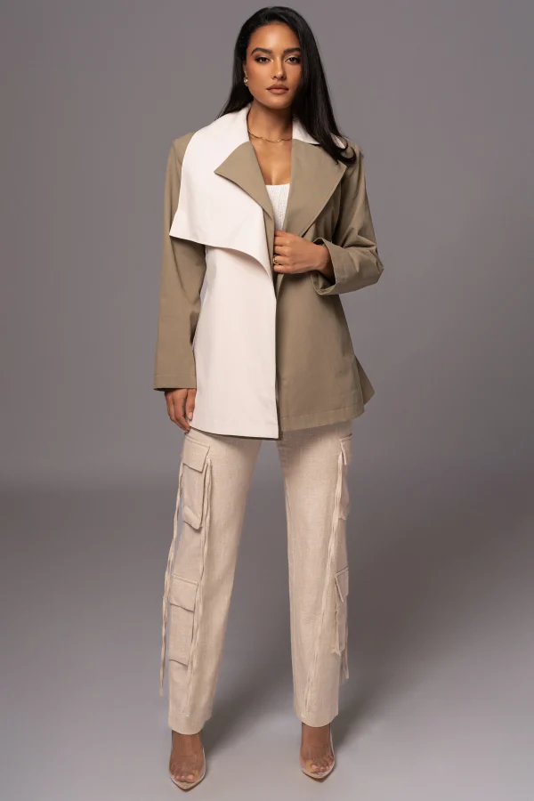 JLUXLABEL Olive Color Block Summit Belted Jacket