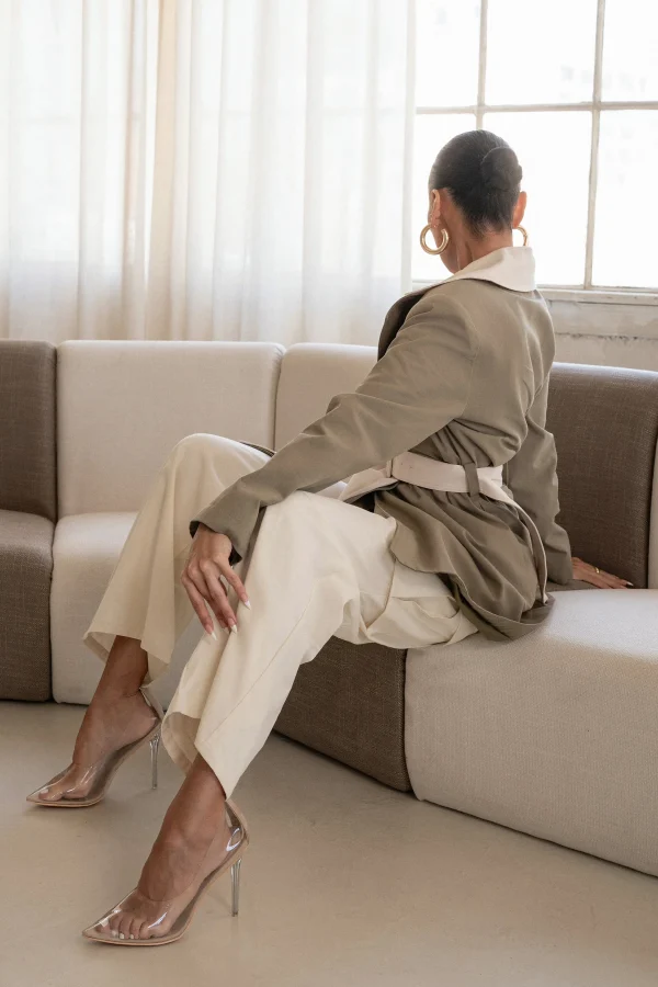 JLUXLABEL Olive Color Block Summit Belted Jacket