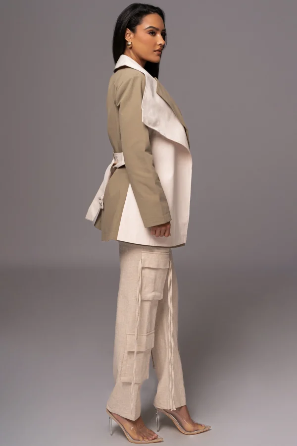 JLUXLABEL Olive Color Block Summit Belted Jacket